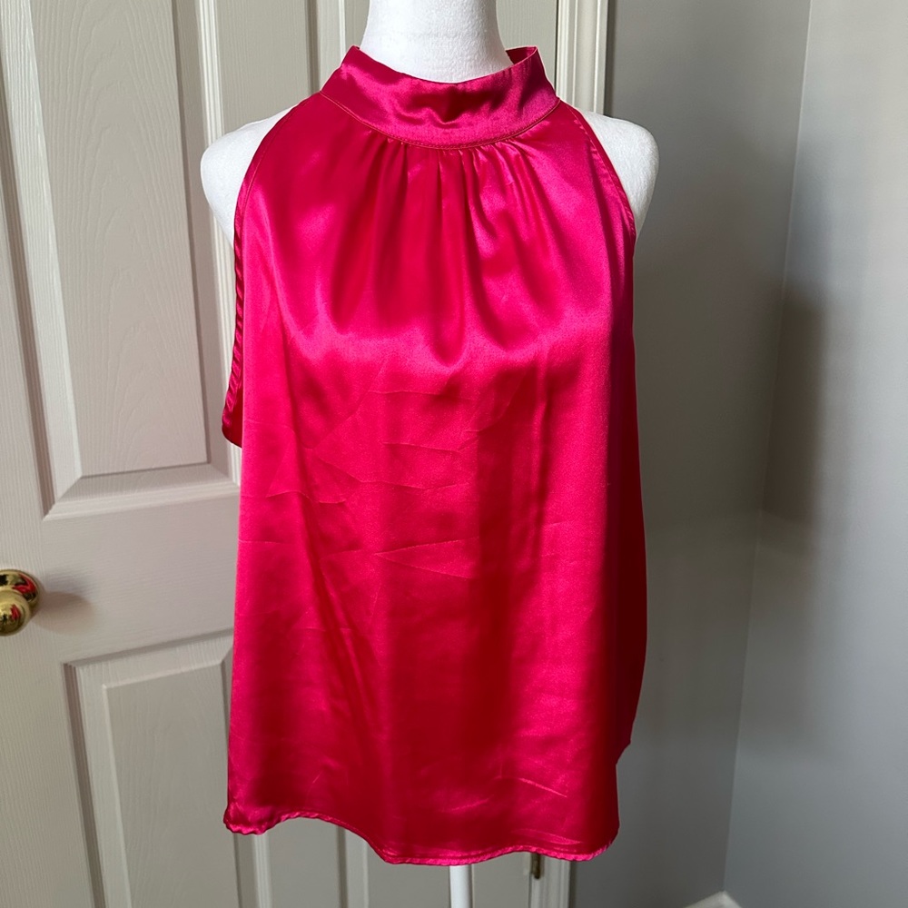 Hot Pink Satin Halter, sleeveless, size Large